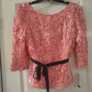Alex Evenings Rosette top blouse beach rose pink Size Large NWT